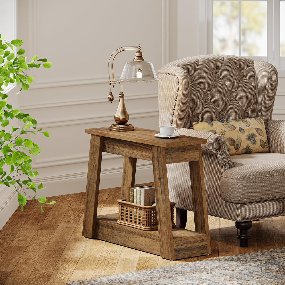 2-Tier Wood End Table with Storage Shelves