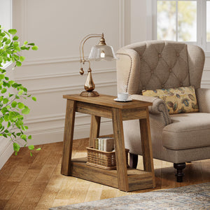 2-Tier Wood End Table with Storage Shelves