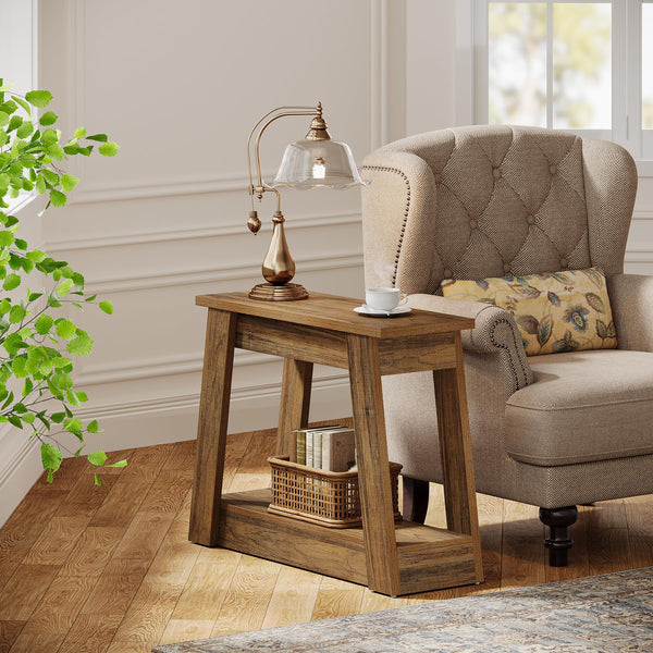 2-Tier Wood End Table with Storage Shelves