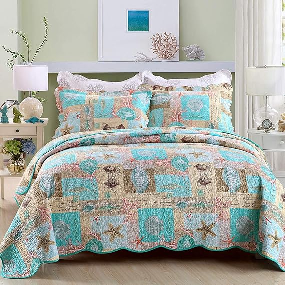 Cotton Patchwork Quilt Set with Pillow Shams – All Season Floral Bedspread