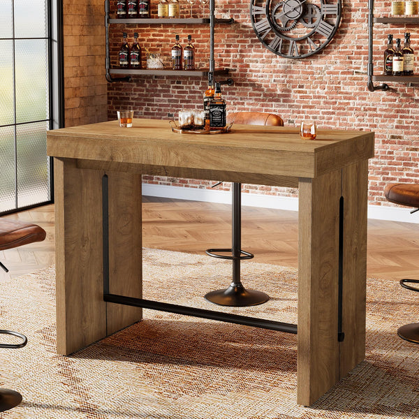 Farmhouse Counter Height Bar Table with Metal Footrest