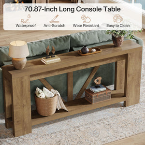 70.9" Farmhouse Console Table with Storage Shelf