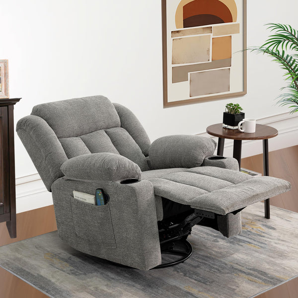 Overstuffed Rocker Swivel Recliner Chair with Massage & Heat