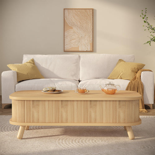 47" Oval Lift Top Coffee Table with Storage & Fluted Design