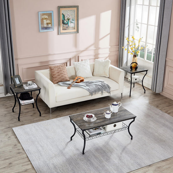 3-Piece Coffee and End Table Set with Storage Shelves