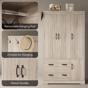 4-Door Wardrobe Closet with Drawers, Shelves & Hanging Rod – 70" Tall