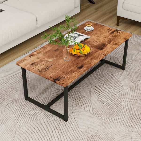 Rectangular Coffee Table with Metal Frame and Wood Top