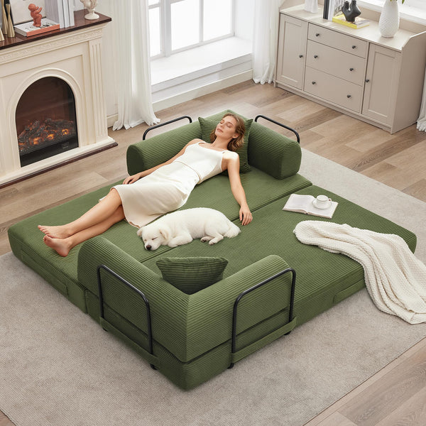 Convertible Sleeper Sofa Bed – Corduroy Folding Couch with Pillow
