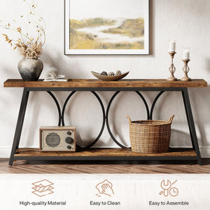 71-Inch Industrial Console Table with 2-Tier Storage Shelf