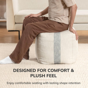 Square Pouf Ottoman Footrest – Cotton Polyester Floor Seating