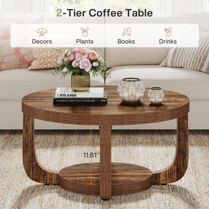 Round 2-Tier Coffee Table with Storage