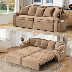 King Size Pull Out Sofa Bed – 3-in-1 Convertible Sleeper Sofa with Storage & USB Ports
