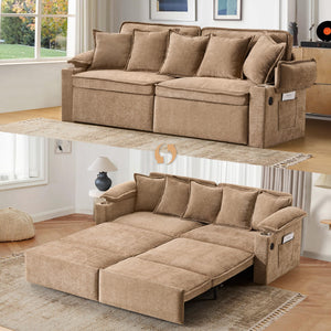 King Size Pull Out Sofa Bed – 3-in-1 Convertible Sleeper Sofa with Storage & USB Ports