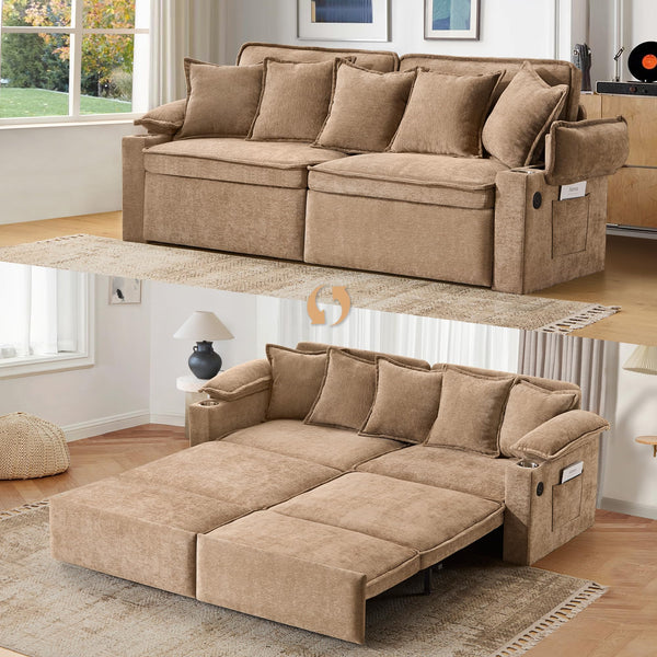 King Size Pull Out Sofa Bed – 3-in-1 Convertible Sleeper Sofa with Storage & USB Ports