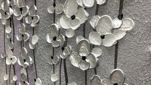 Abstract Oil Painting on Canvas – Silver Flower Wall Art