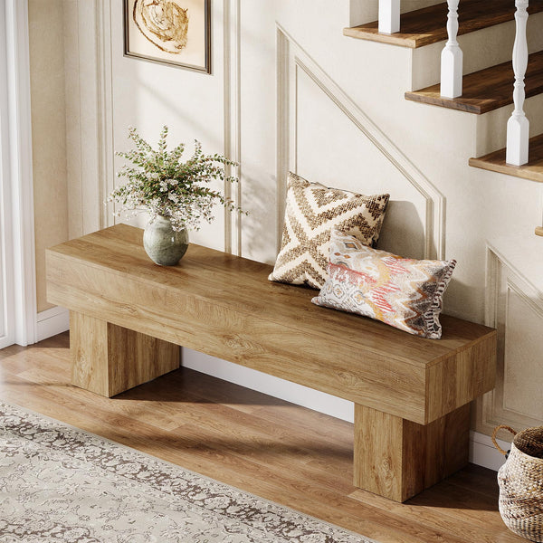 63-Inch Farmhouse Entryway Bench – Engineered Wood, Black & Rustic Brown