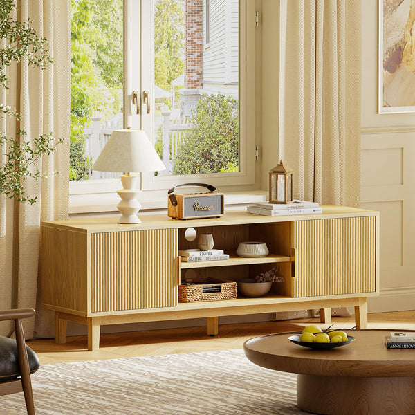 54" Fluted TV Stand with Cabinets & Adjustable Shelf