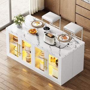 Rolling Kitchen Island with Storage & LED Light
