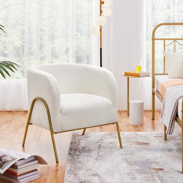 Boucle Barrel Accent Chair with Gold V-Legs