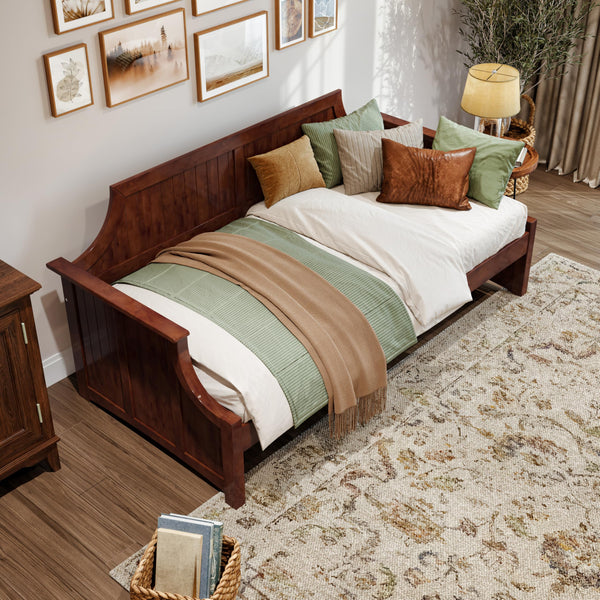 Twin Size Solid Wood Daybed with Curved Beadboard Back