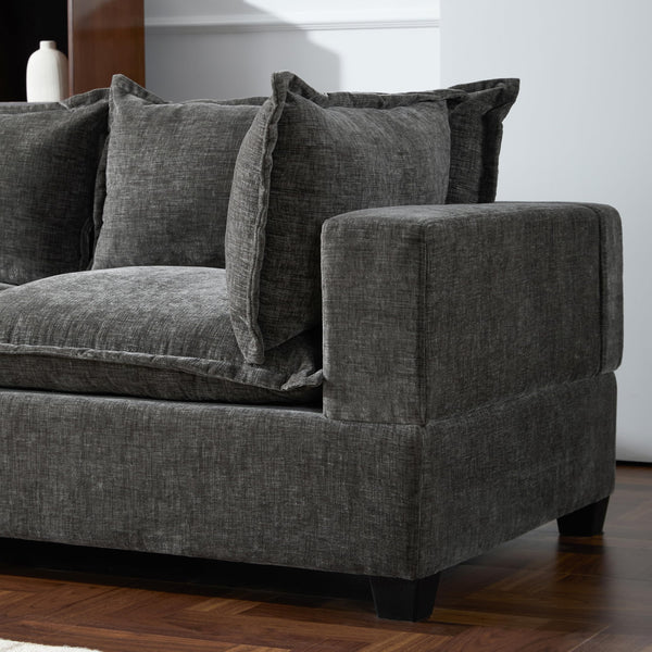 U-Shaped Sectional Sofa with Storage Ottoman – 7-Seat Chenille Couch, Grey