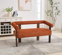 Modern Bouclé Fabric Loveseat – 2-Seater Sofa with Curved Armrests & Rubberwood Frame