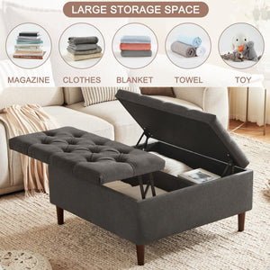 Large Lift-Top Storage Ottoman Coffee Table – Square Tufted Upholstered Ottoman