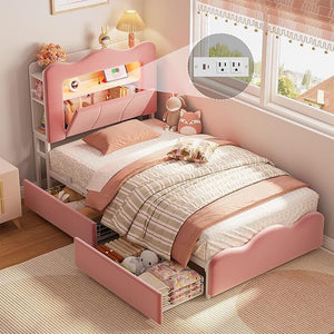 Full Upholstered LED Storage Bed with Charging Station