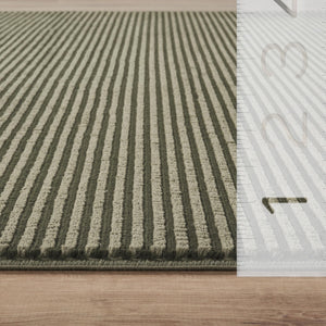 Green Striped Area Rug – Machine Washable, Pet Friendly