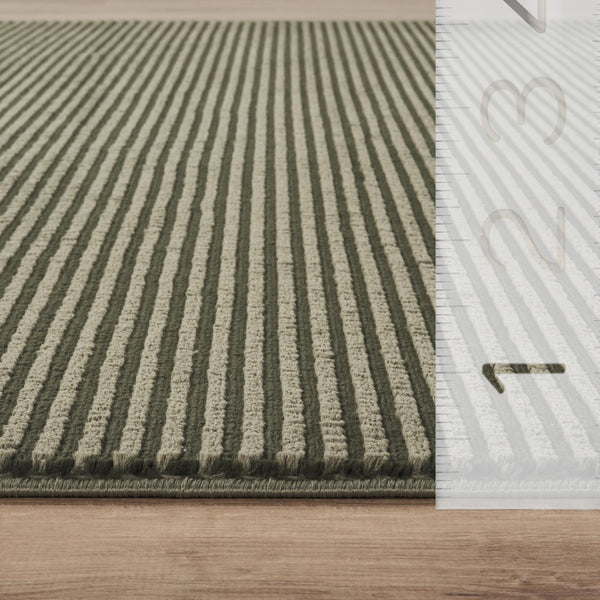Green Striped Area Rug – Machine Washable, Pet Friendly
