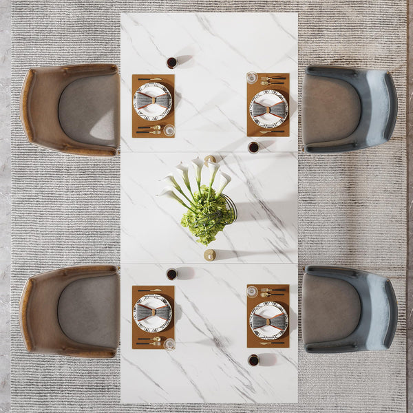 63-Inch Rectangular Dining Table with Faux Marble Top & Metal Legs