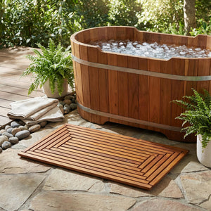 Solid Teak Wood Shower Spa Bath Mat – Indoor Outdoor Floor Mat