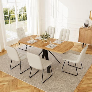 Extendable Dining Table Set for 6 with Upholstered Chairs