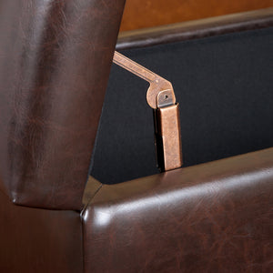 Leather Storage Ottoman with Double-Door Lid, Chocolate Brown