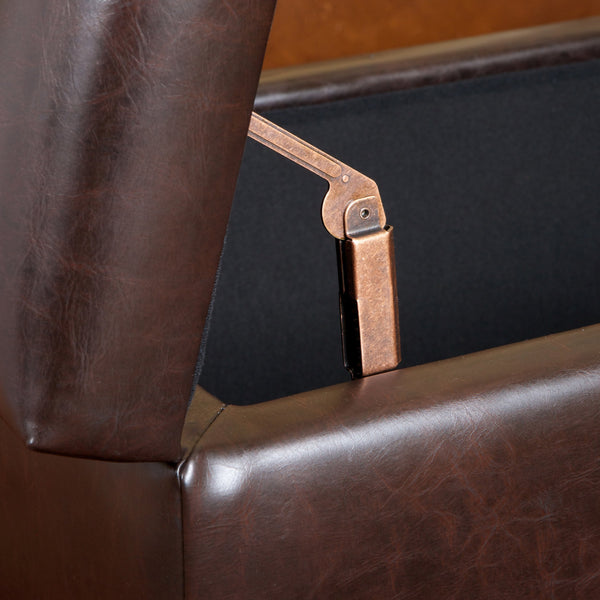 Leather Storage Ottoman with Double-Door Lid, Chocolate Brown
