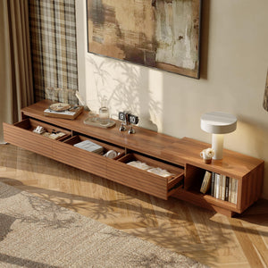 Extendable Mid-Century Modern TV Stand with Crosshatch Drawers
