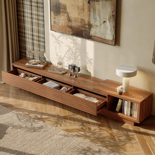 Extendable Mid-Century Modern TV Stand with Crosshatch Drawers