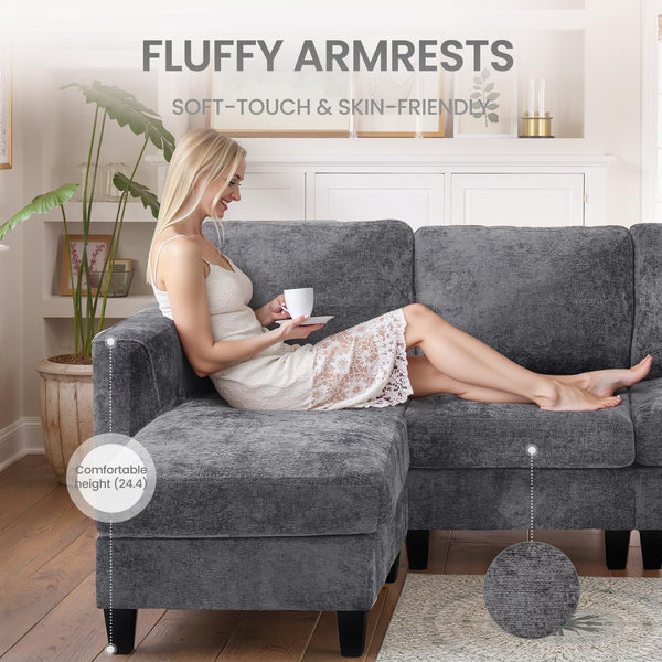 118" Modular Sectional Sofa with Ottomans, USB Ports & Foldable Side Table