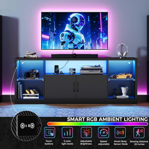 TV Stand with LED Lights & Power Outlet