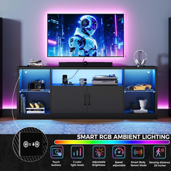 TV Stand with LED Lights & Power Outlet