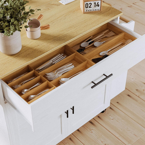 Rolling Kitchen Island with Drop Leaf & Storage
