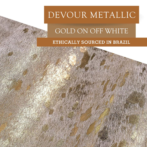 Metallic Cowhide Area Rug – Genuine Leather, 6x7-8 Ft