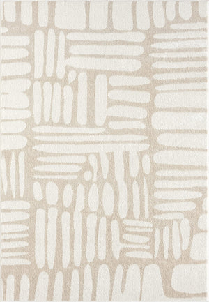 Beige Cream Abstract Area Rug – Medium Pile, Non-Shedding, Indoor