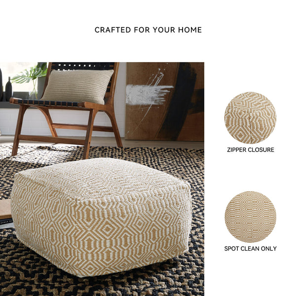 Rectangular Handwoven Geometric Cotton Pouf Ottoman
