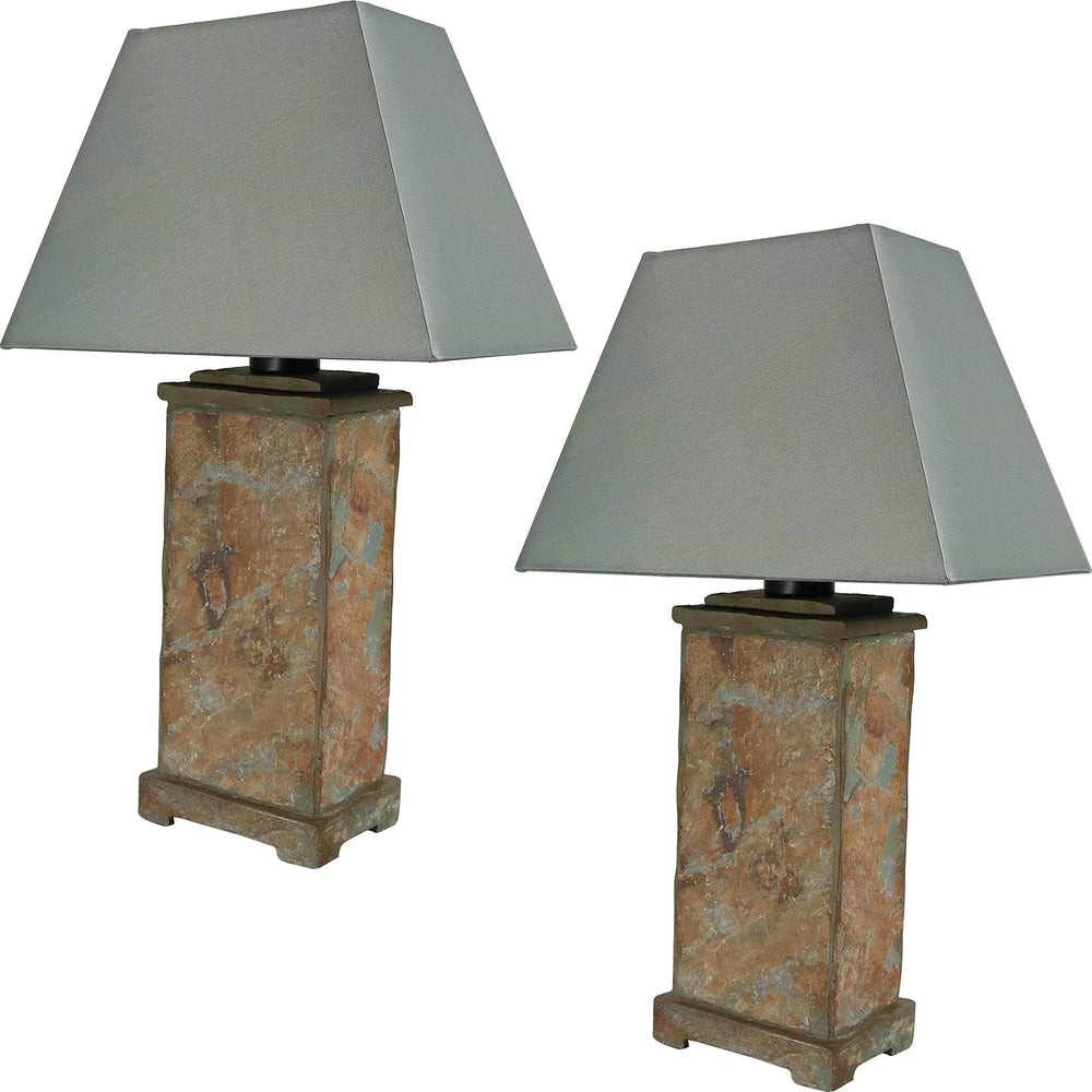 Modern Slate Outdoor Table Lamp with Cotton Shade, Set of 2
