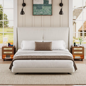 Farmhouse Nightstand with Charging Station & LED Light