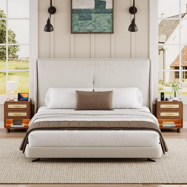 Farmhouse Nightstand with Charging Station & LED Light