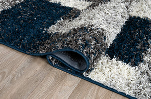 Navy Geometric Shag Area Rug — Plush Polypropylene, Non-Shedding, Multiple Sizes