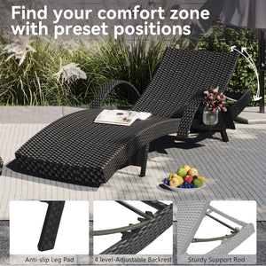 Outdoor Reclining Chaise Lounge Set of 2 with Pull-Out Side Table