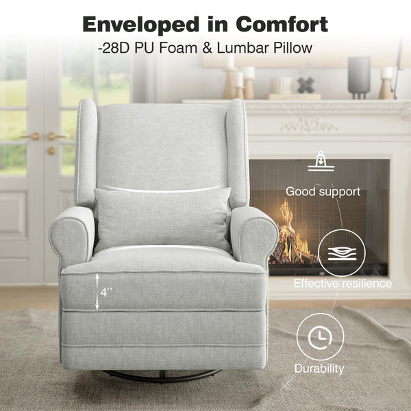 Swivel Glider Recliner Chair with Footrest & Lumbar Pillow